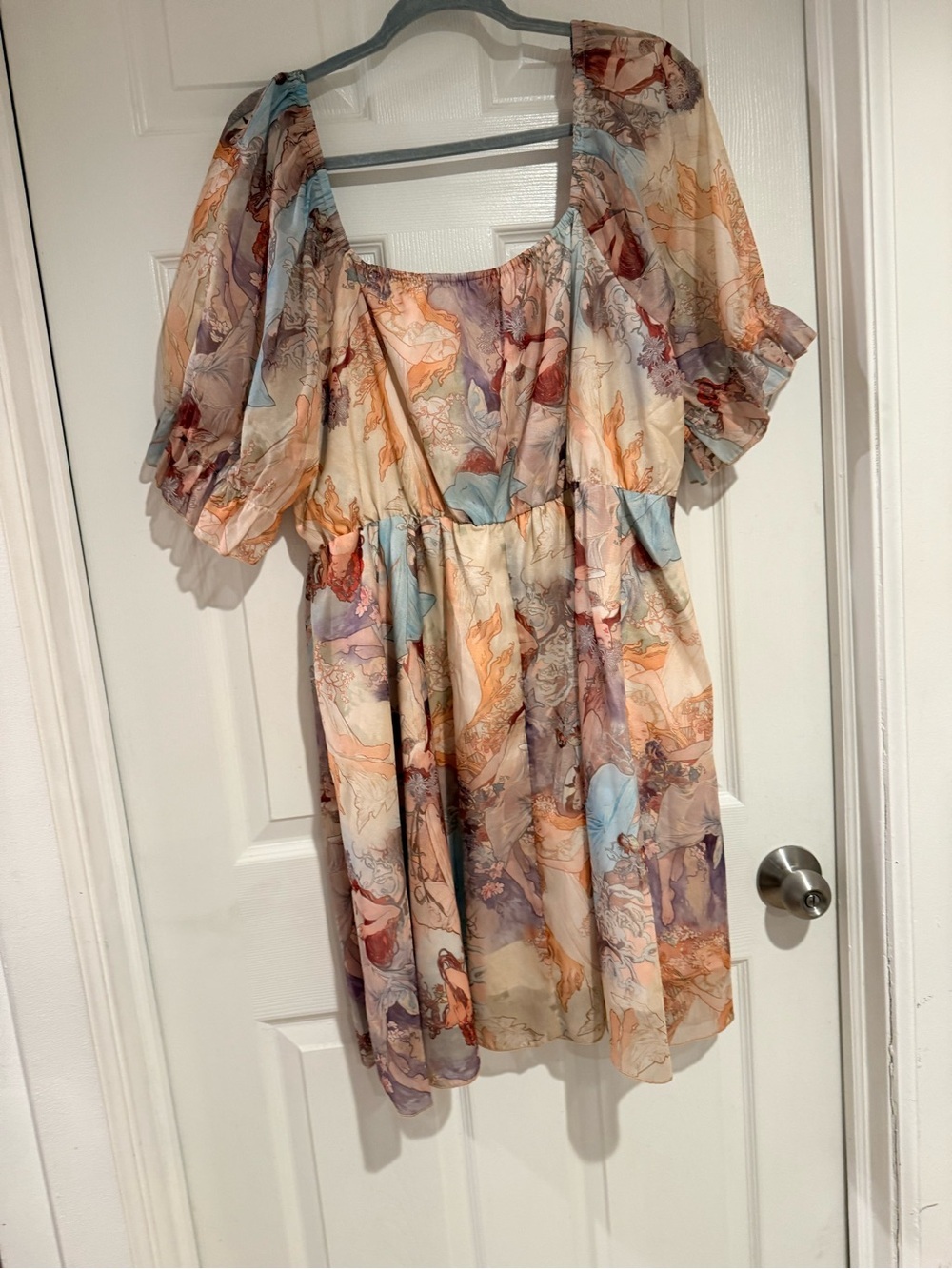 SHEIN Cream Pastel Floral Puff Sleeve Mini Dress - Picture 5 of 5